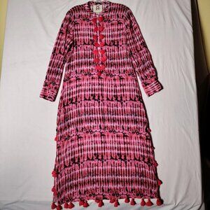 FIGUE Women's Dress Sz S L/S Button front, tassels, long side slits Pinks Reds